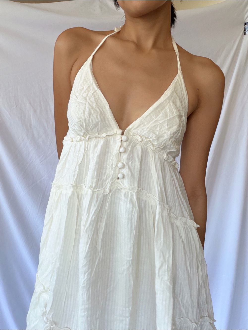 NWT Urban Outfitters Cream Tiered Open-Back Babydoll Sundress XS - Picture 8 of 11